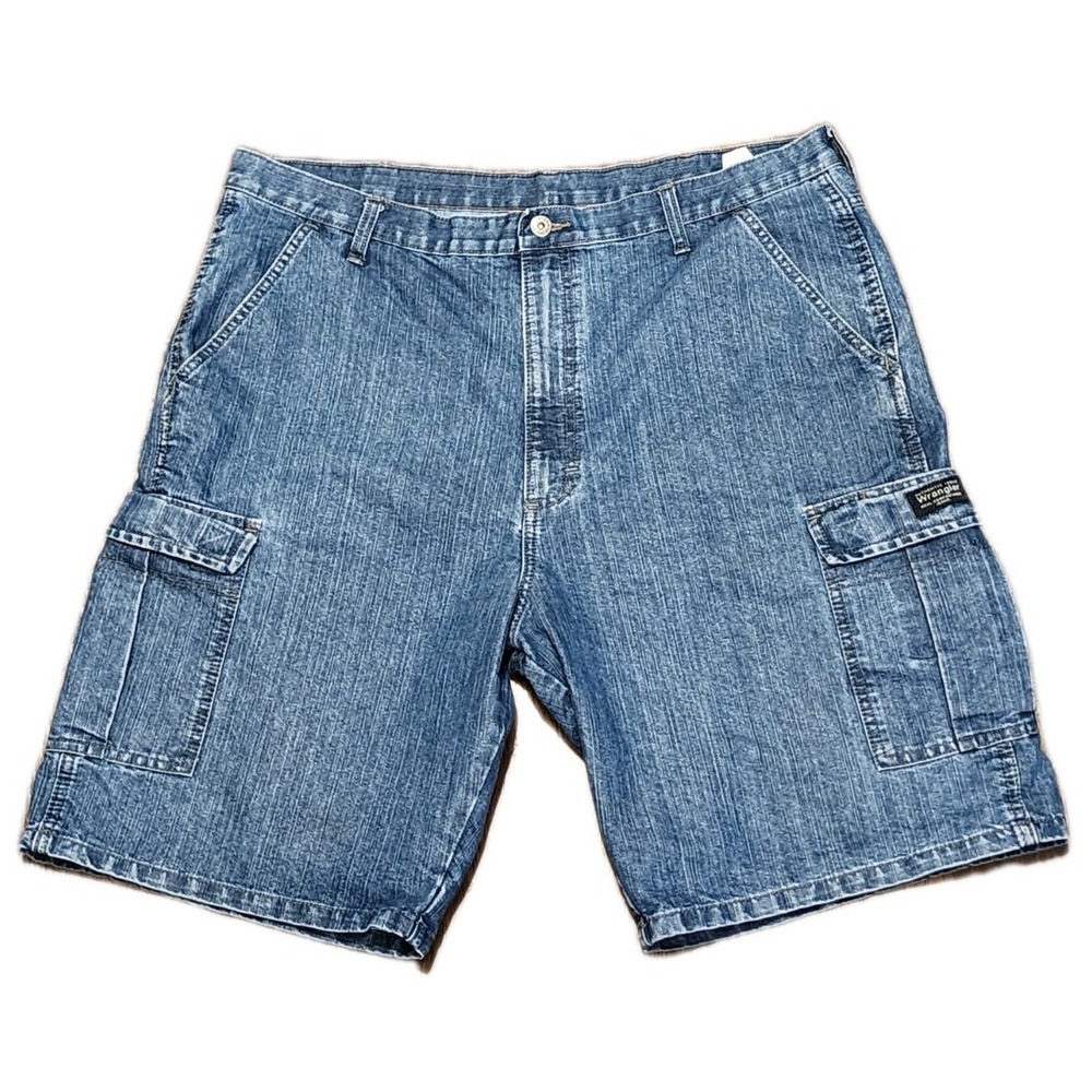 Wrangler Men's Denim Cargo Shorts, Size 38, Inseam 10", Blue Jean, Carpenter